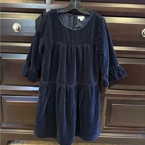 Navy Velvet 3/4-Sleeve Dress Girls 10